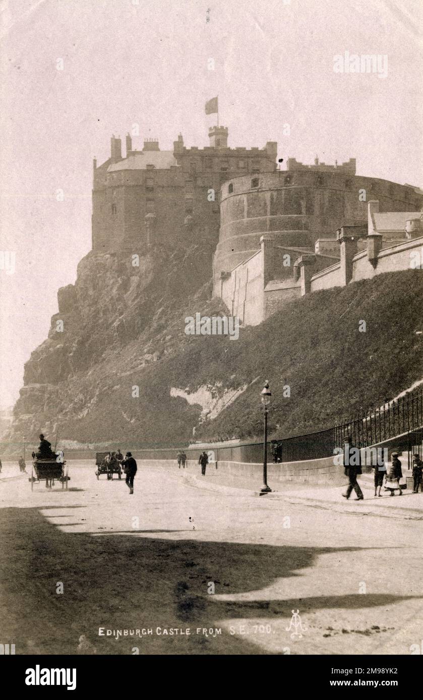 Castello di Edimburgo dal sud-est, Scozia. Foto Stock