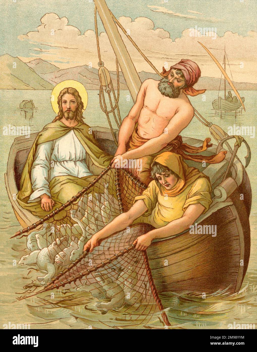 Storie bibliche di John Lawson, Gesù con i pescatori. Foto Stock