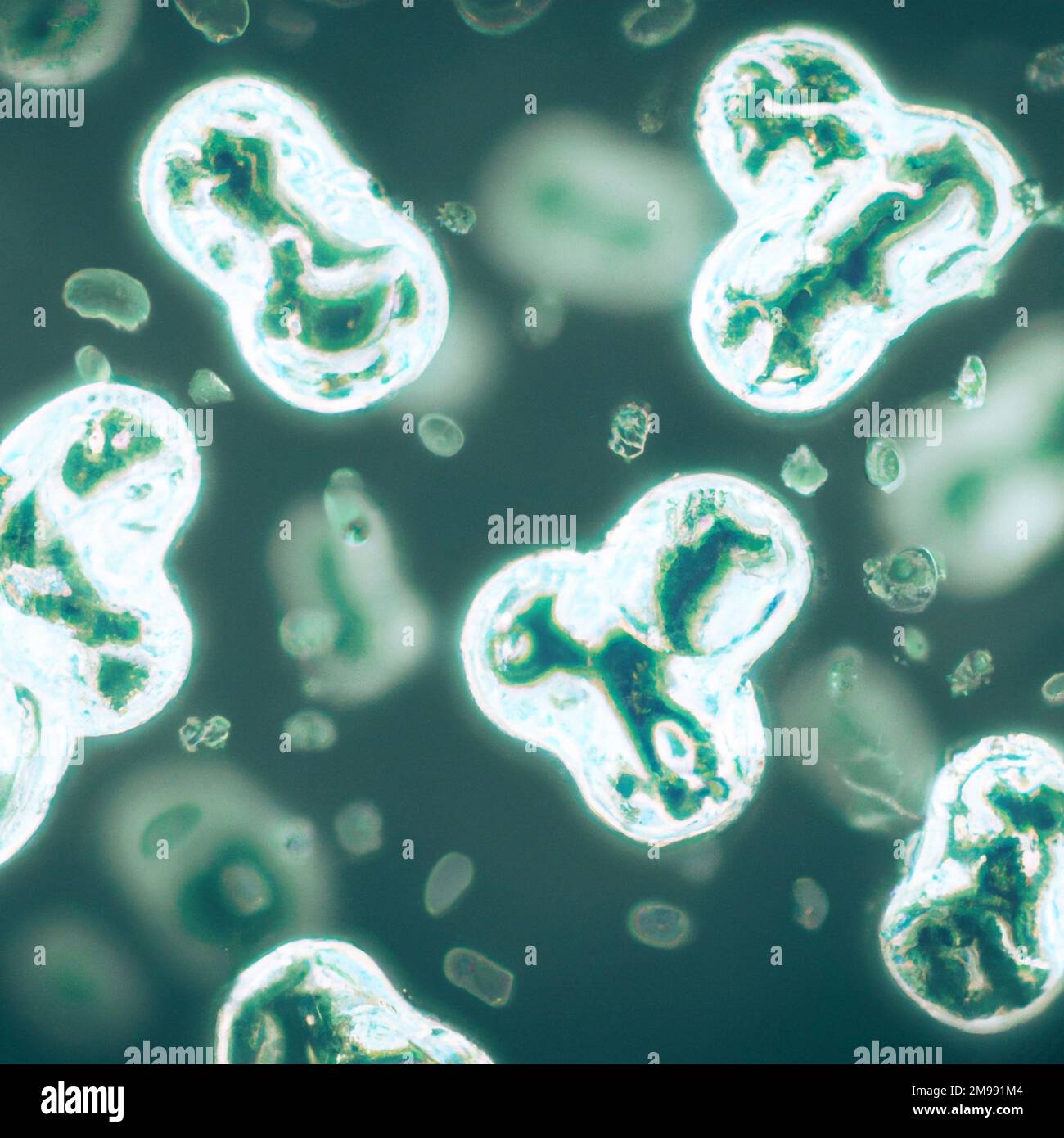 Macro primo piano Shot di cellule batteriche e virus Stock Arte digitale moderna Foto Stock