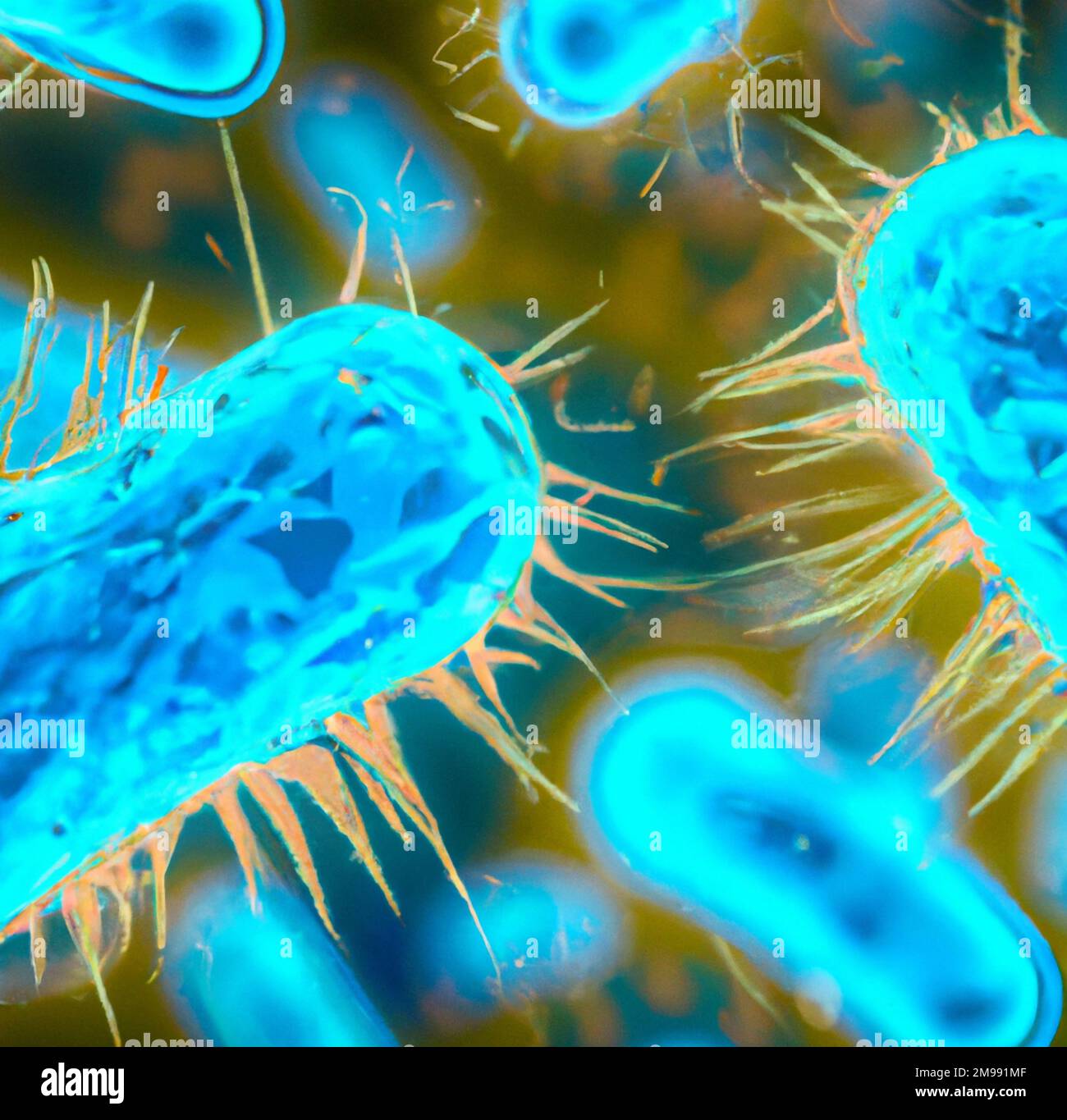 Macro primo piano Shot di cellule batteriche e virus Stock Arte digitale moderna Foto Stock