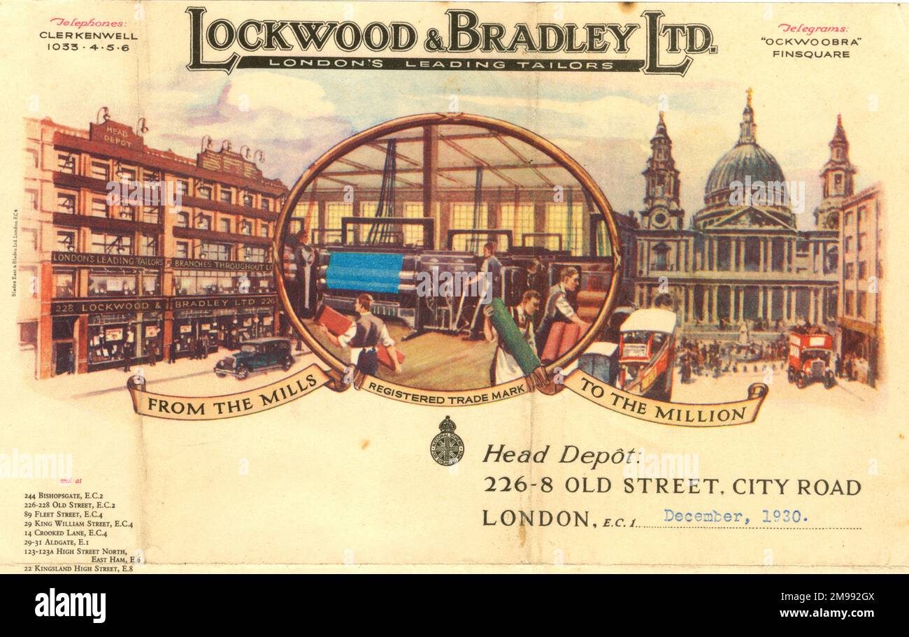 Stationery, Lockwood & Bradley Ltd, il principale Tailors di Londra, Old Street, City Road - da The Mills a The Million. Foto Stock