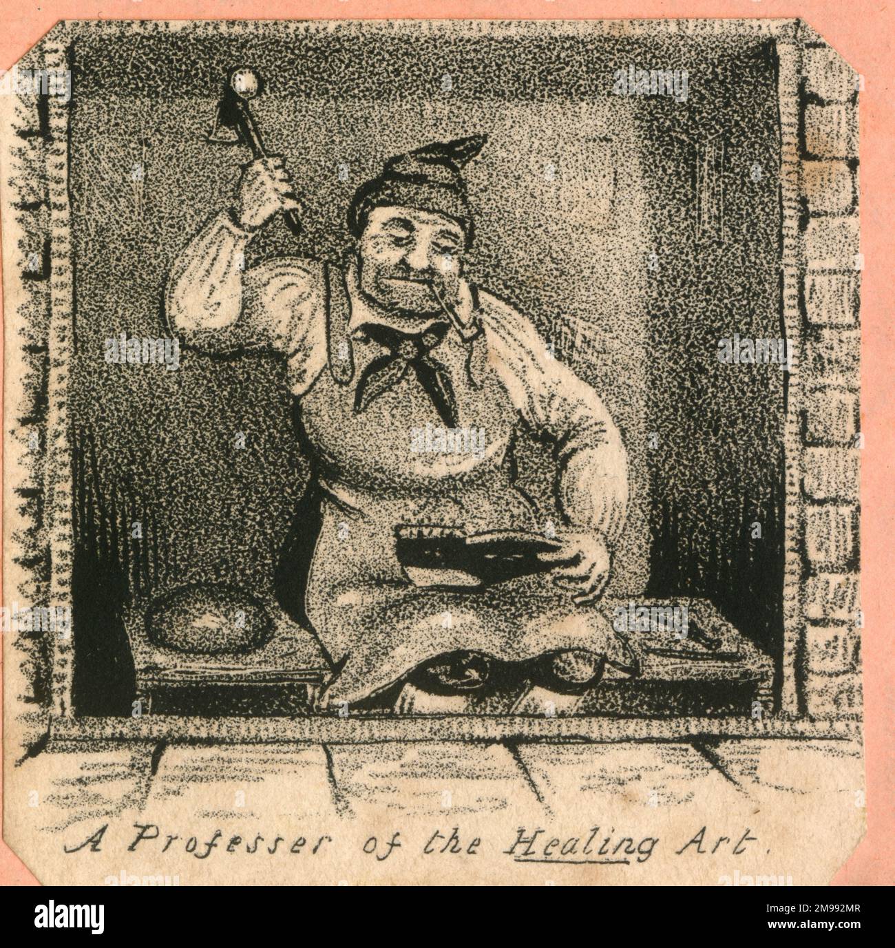 Cartoon, Professer of the Healing Art - Cobbler riparare una scarpa. Foto Stock