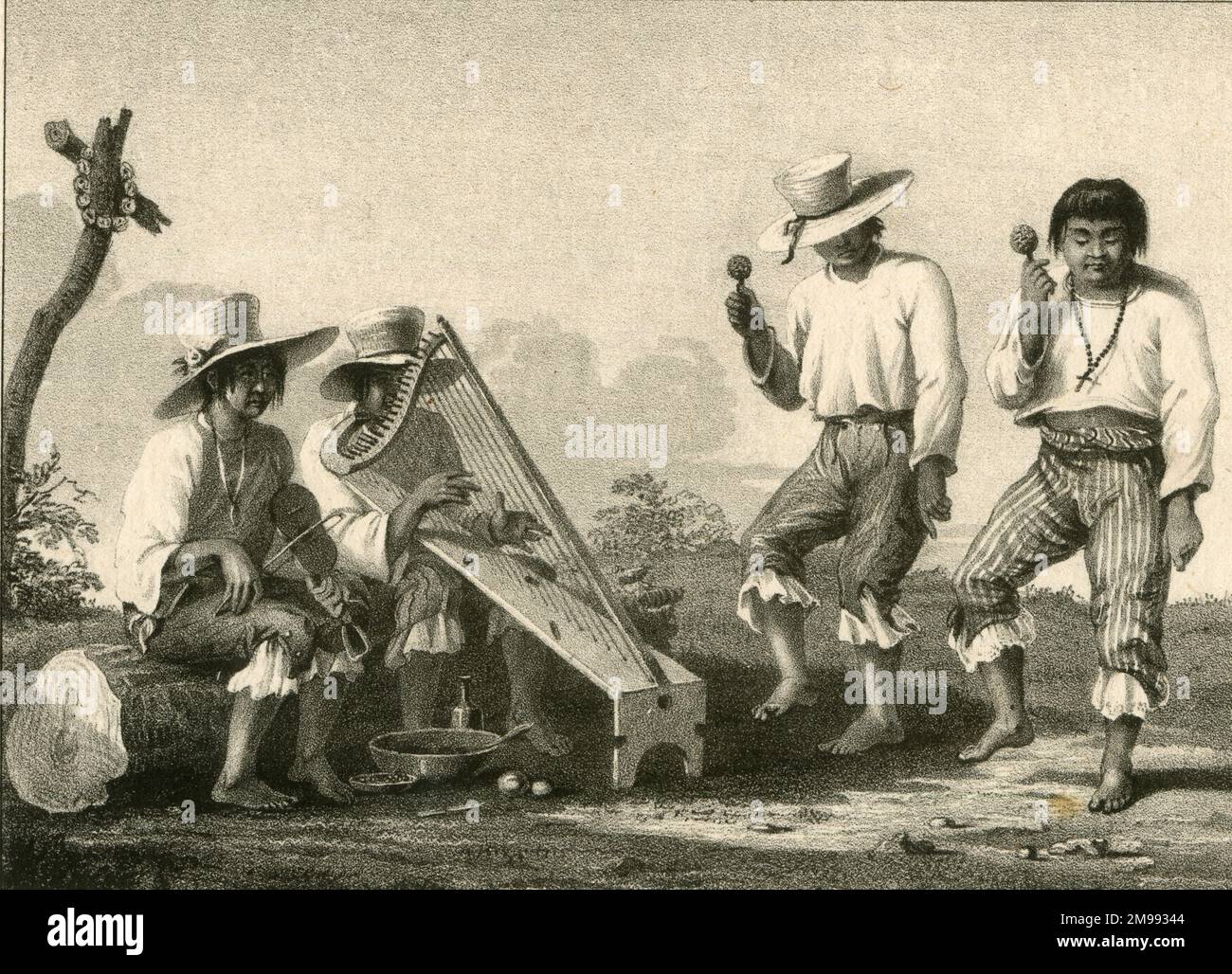 Messicani nativi di Panuco, suonando strumenti musicali e ballando. Foto Stock