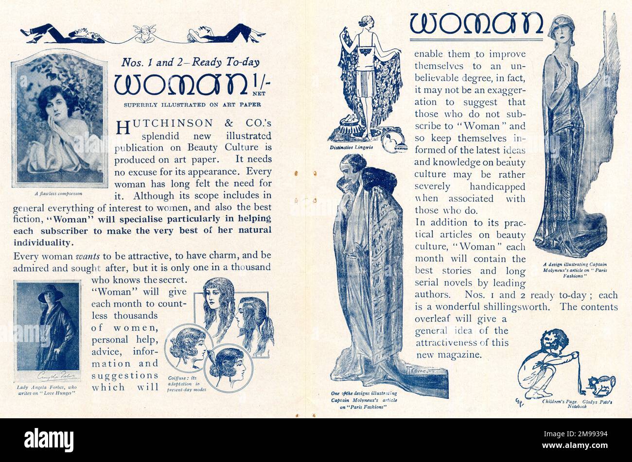 Opuscolo pubblicitario per la prima edizione della rivista Woman n. 1 e 2. Foto Stock