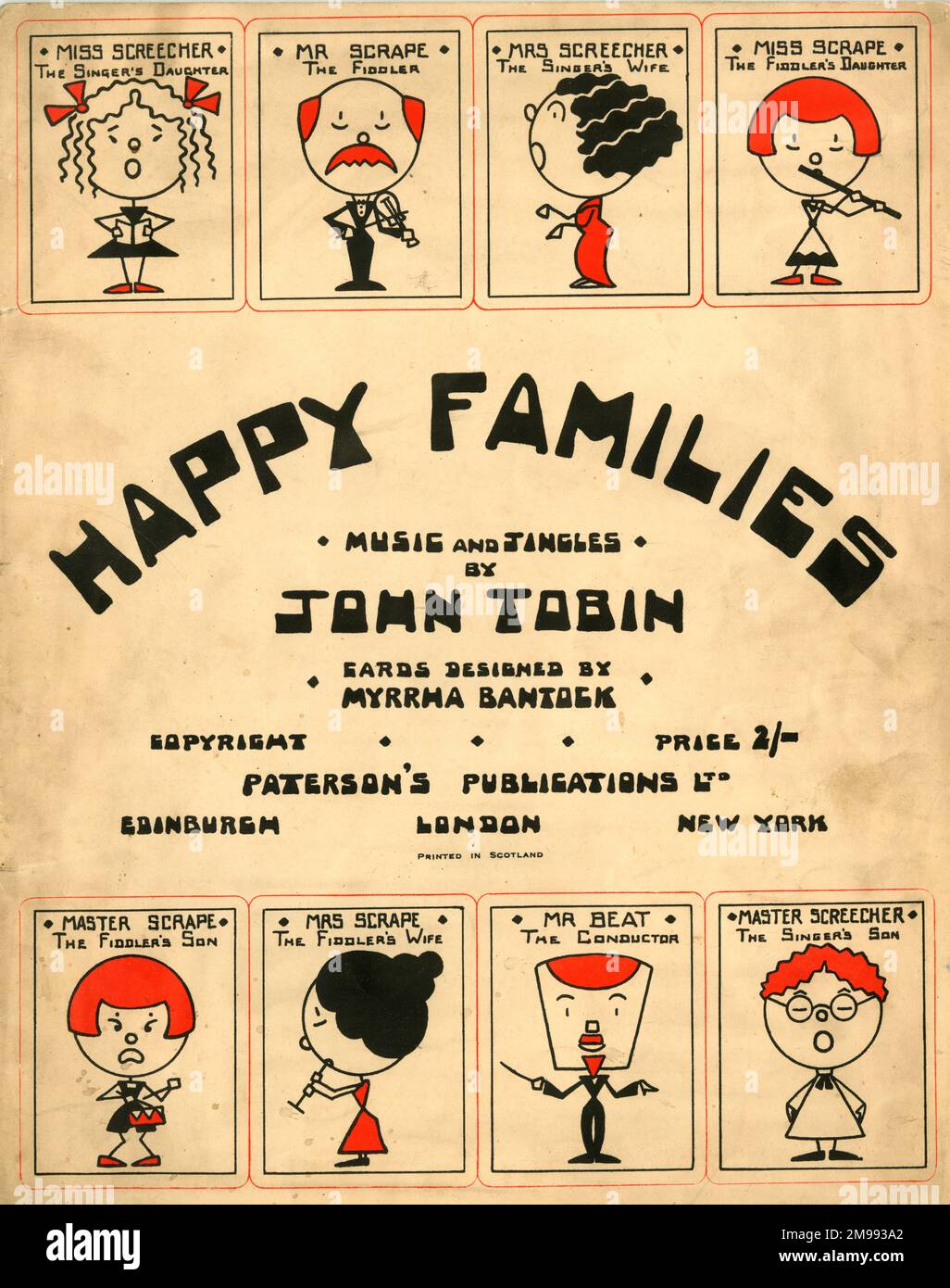 Copertina musicale (anteriore), famiglie felici, musica e jingles di John Tobin, carte disegnate da Myrrha Bantock. Foto Stock