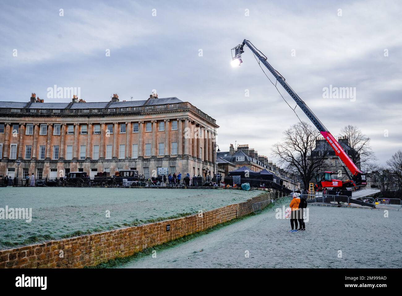 Dietro le quinte delle riprese di Bridgerton a Bath, Inghilterra Foto Stock