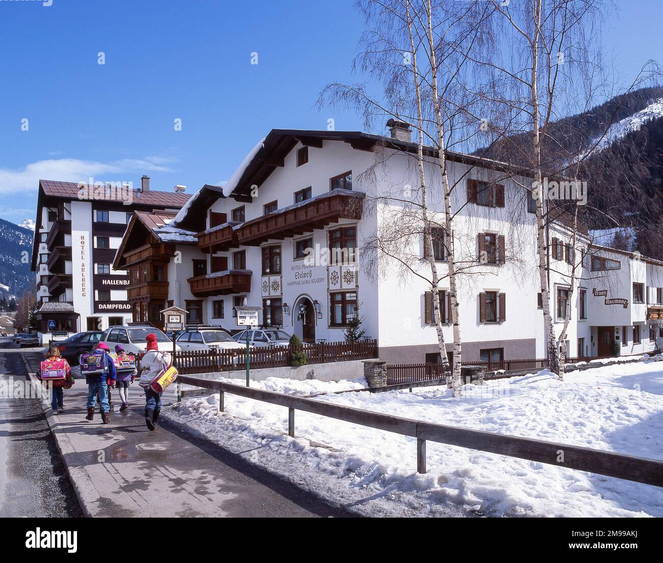 Hotel Pension Adelweiss, Sankt Anton am Arlberg, St.Anton (Sankt Anton am Arlberg), Tirolo, Austria Foto Stock