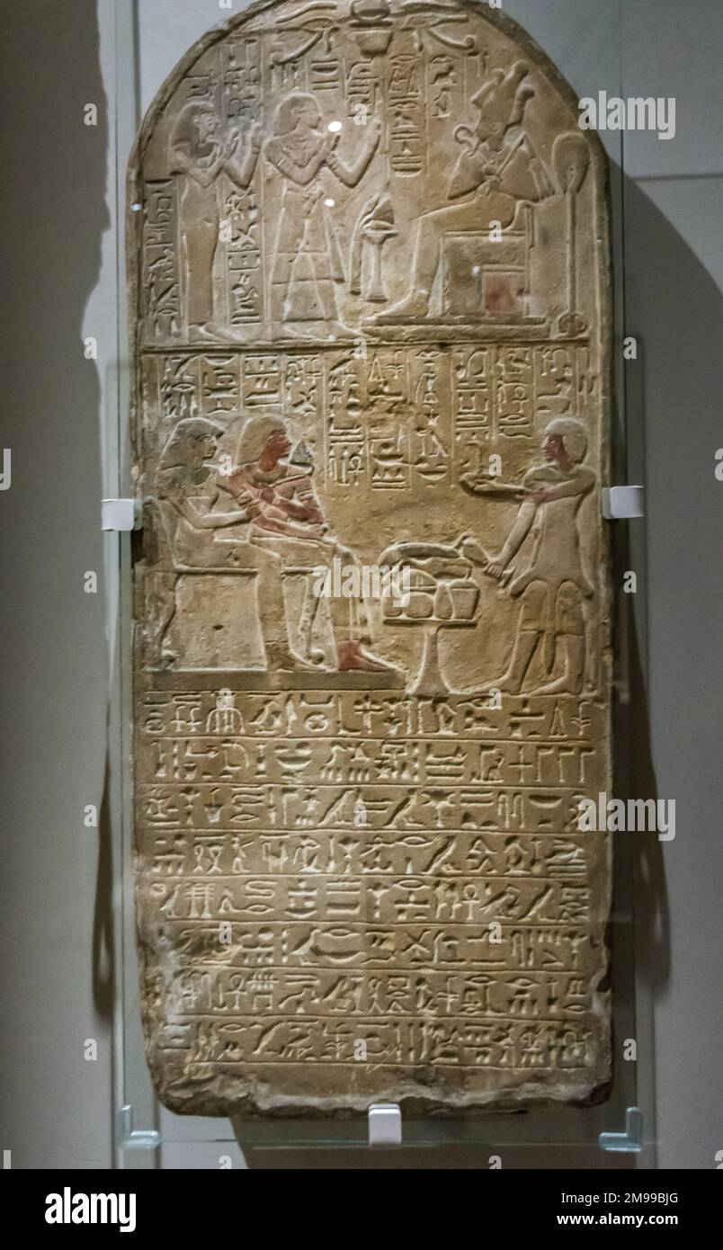 Antica stele egiziana - Museo Egizio Torino, Piemonte, Italia settentrionale - Europa Foto Stock