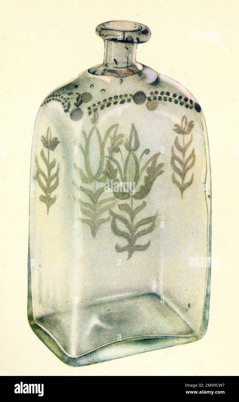 Arte popolare negli Stati Uniti - bottiglia di vetro americana tipo Stiegel incisa. Foto Stock