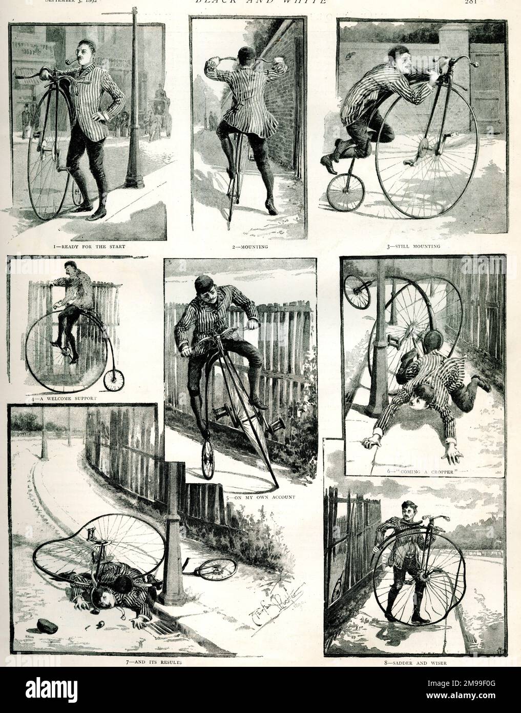 Esperienze su un ciclo 'Ordinario' Penny Farthing. Foto Stock