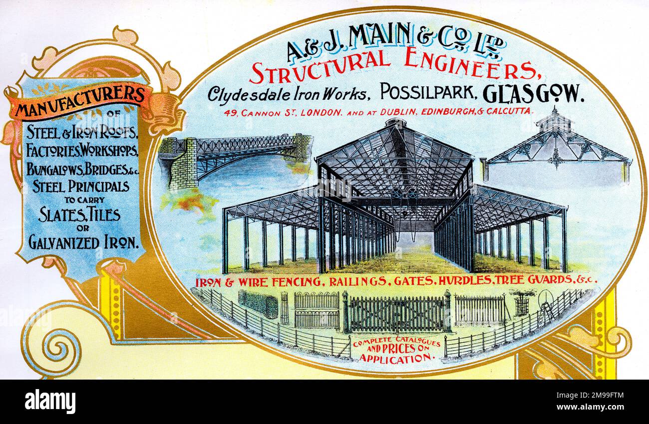 Pubblicità per A & J Main, Structural Engineers, Clydesdale Iron Works, Possilpark, Glasgow, Scozia. Foto Stock