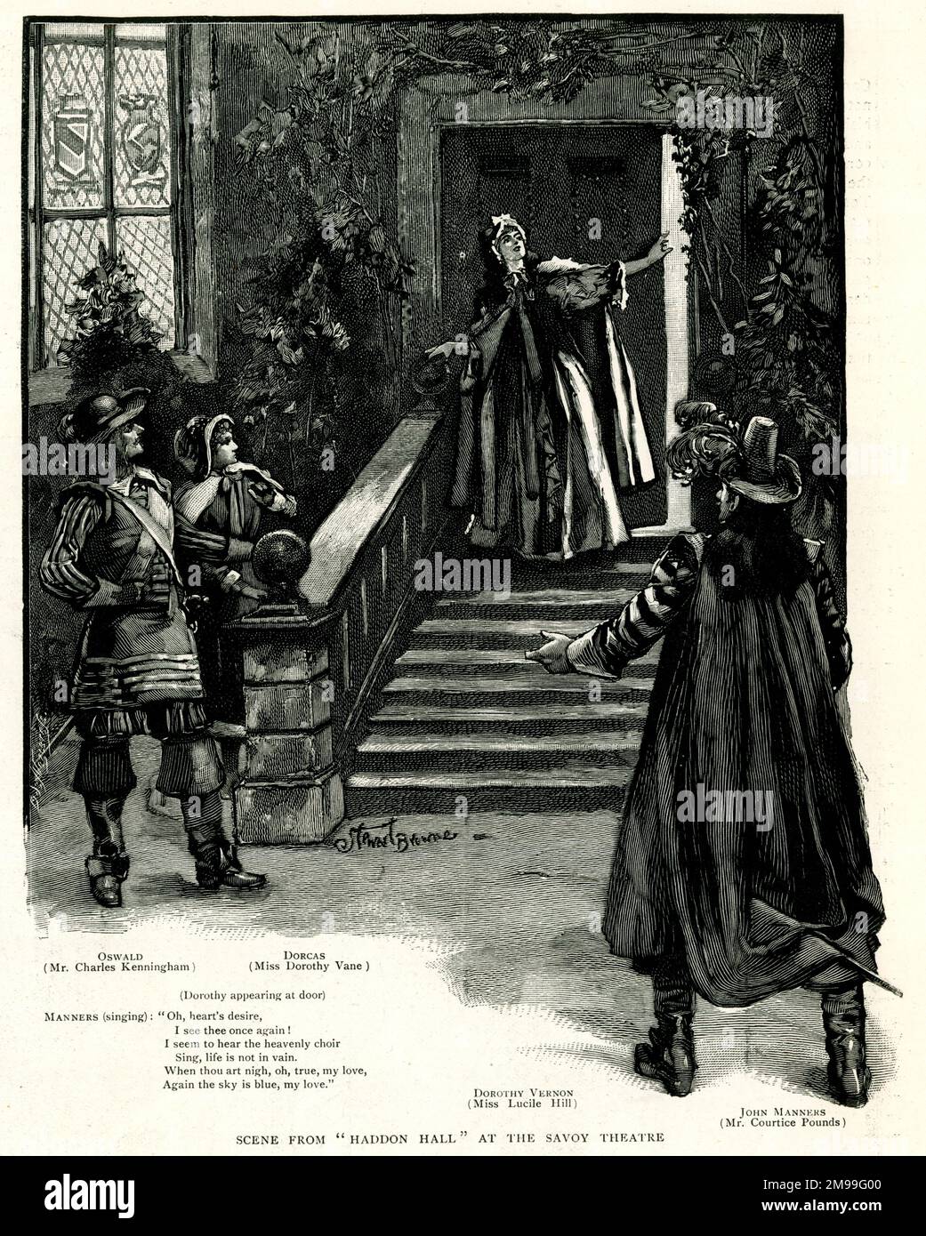 Scena dell'opera leggera Haddon Hall di Arthur Sullivan in produzione al Savoy Theatre di Londra. Foto Stock