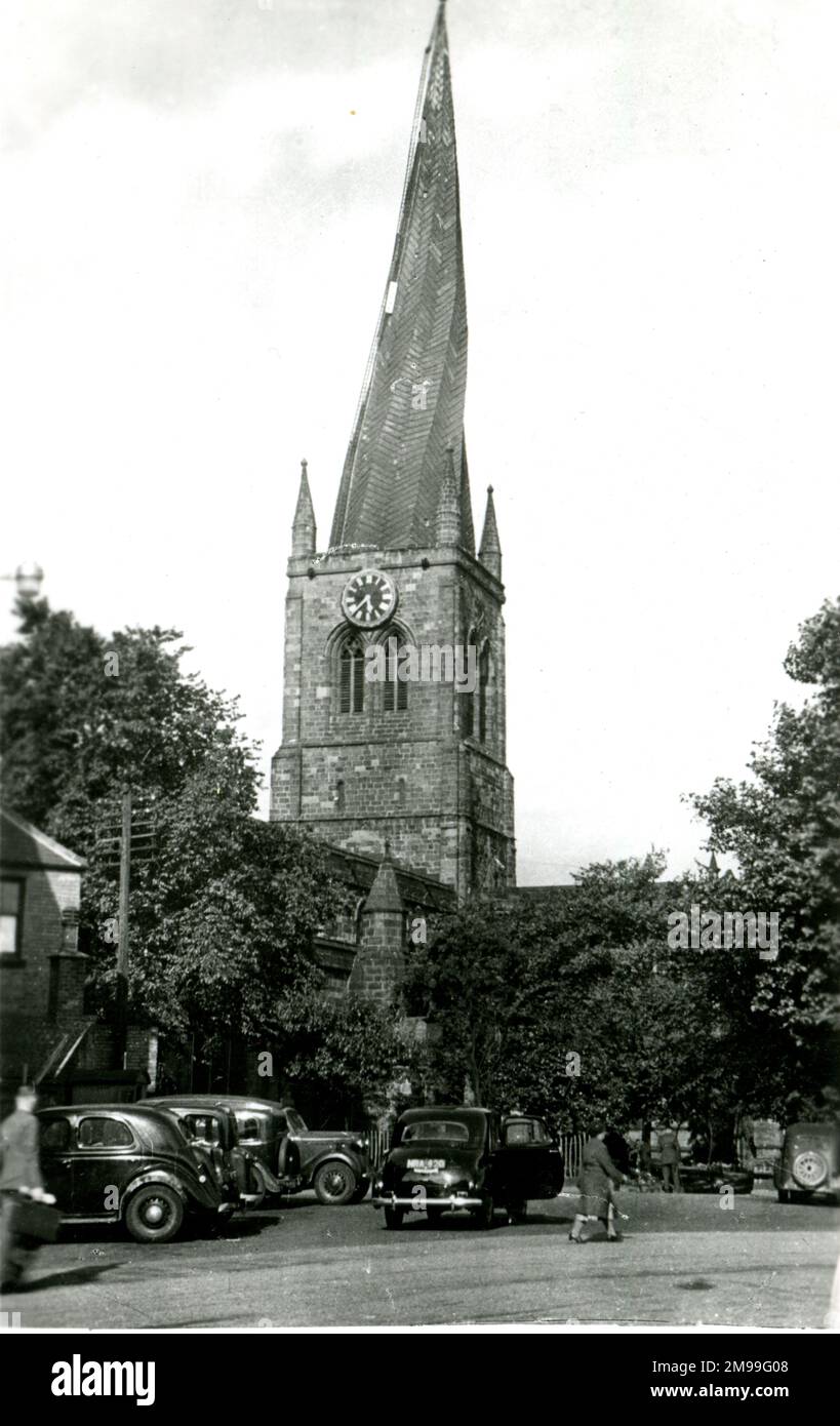 Chiesa di Santa Maria e tutti i Santi, Chesterfield, Derbyshire - la famosa guglia intrecciata. Foto Stock