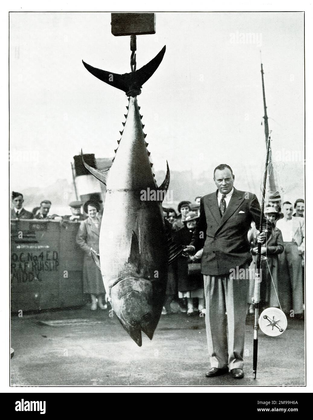 Tunny catturato da S G Bassett nel settembre 1937. Foto Stock