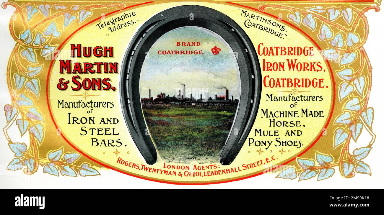 Pubblicità per Hugh Martin & Sons, Coatbridge Iron Works, Coatbridge, Scozia. Foto Stock