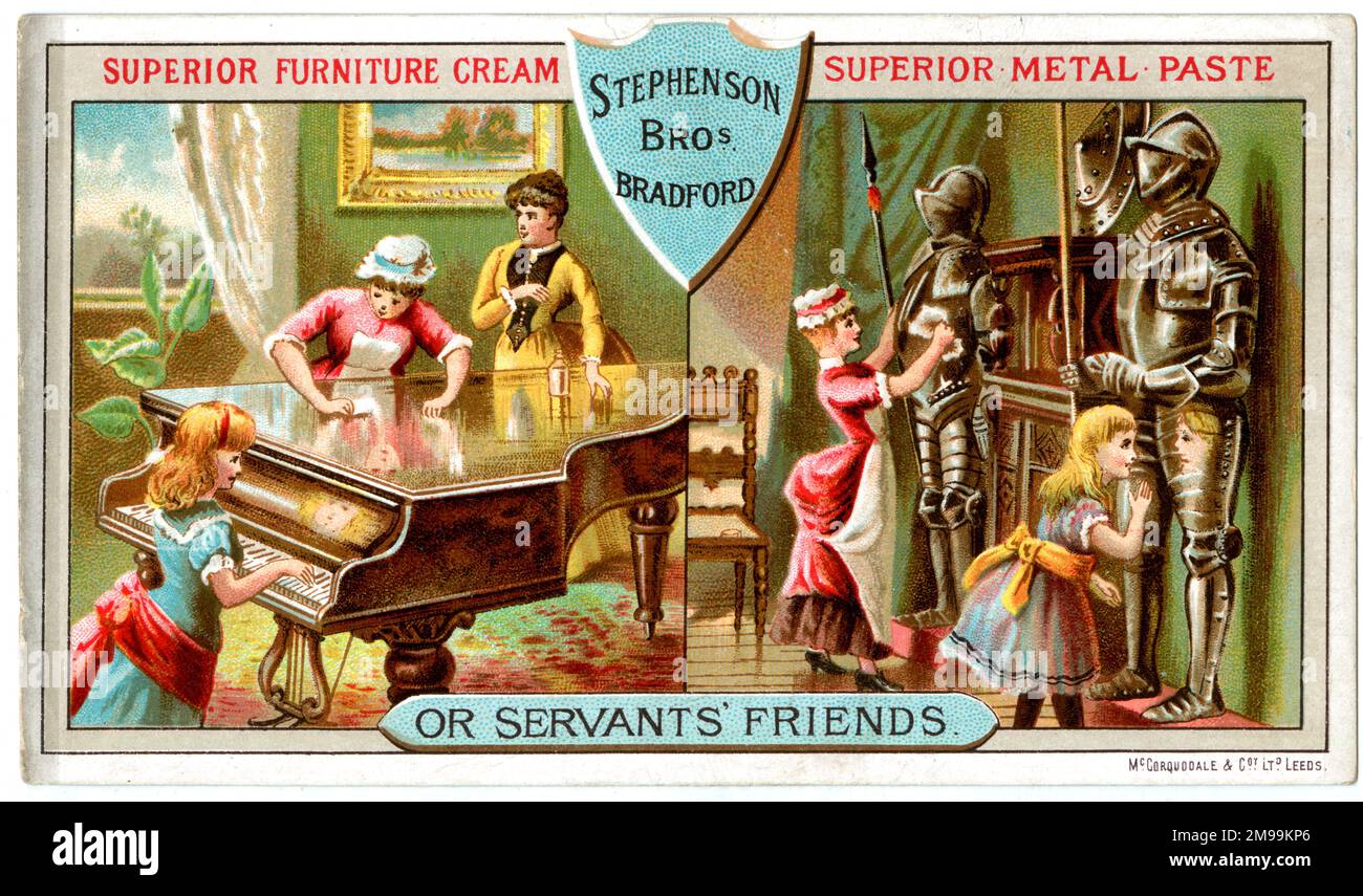 Carta pubblicitaria, Stephenson Bros, Bradford, Superior Furniture Cream e Metal Paste, rendendo la vita più facile per i servitori. Foto Stock