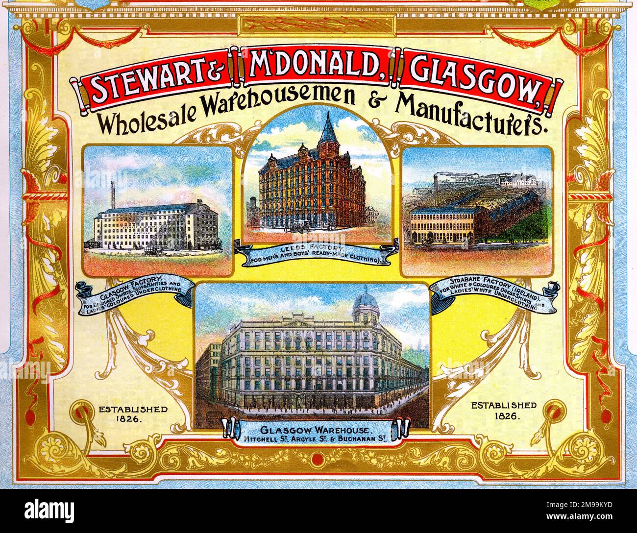 Pubblicità per Stewart & McDonald, magazzino abbigliamento, Glasgow, Scozia. Foto Stock