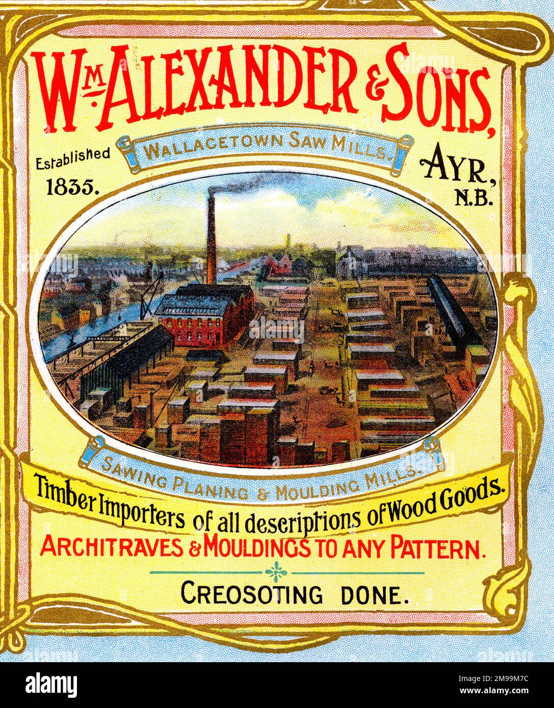 Pubblicità per William Alexander & Sons, Wallacetown Saw Mills, Ayr, Scozia. Foto Stock