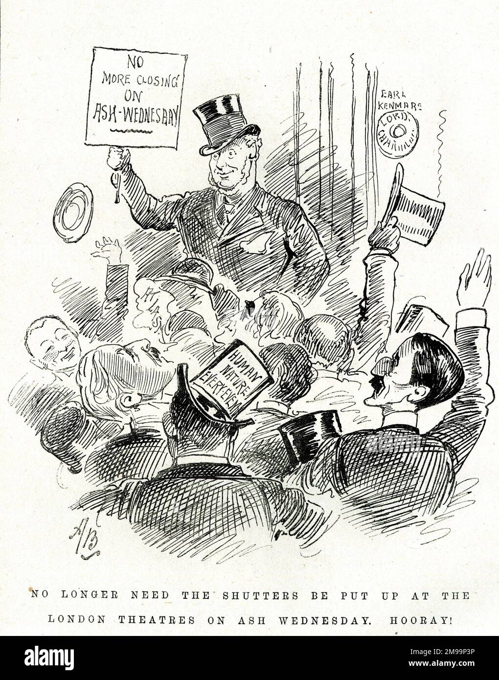 Cartoon, No More Teatro chiusura il Mercoledì delle Ceneri - Hooray! Foto Stock