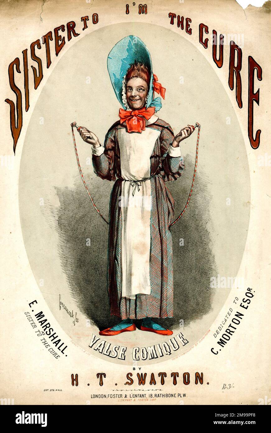 Copertina musicale, i'm Sister to the Cure, Valse Comique di H T Swatton, cantata da e Marshall, dedicata a C Morton, disegnata da Alfred Concanen. Foto Stock