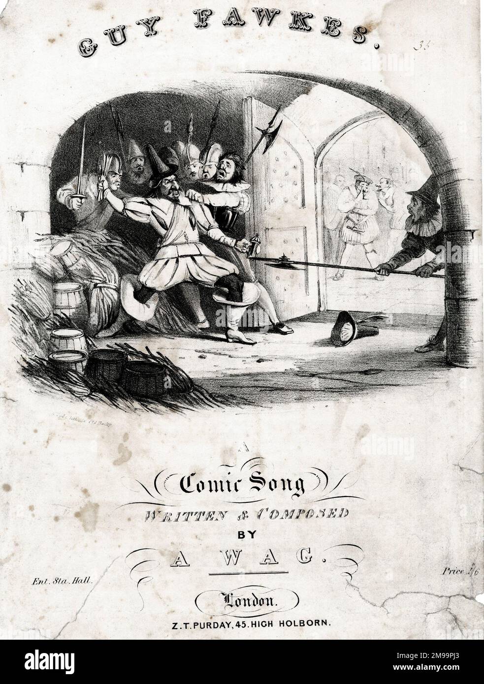 Copertina musicale, Guy Fawkes, una canzone comica, scritta e composta da Un Wag. Foto Stock