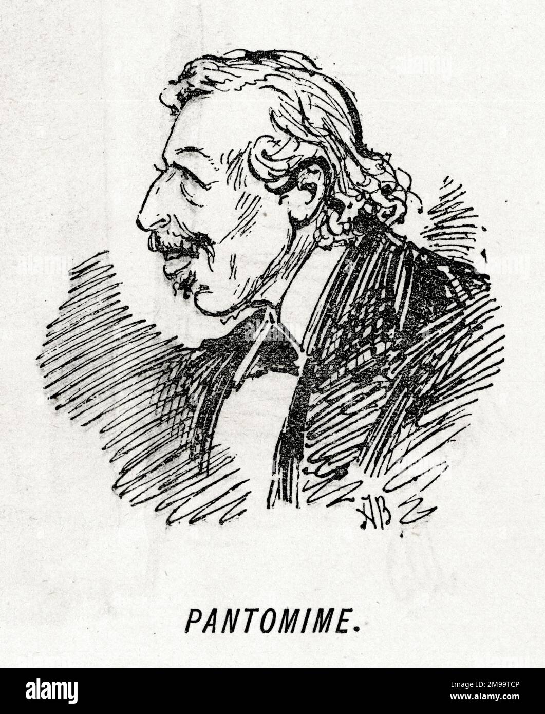 Ritratto di Cartoon, Pantomime - Edward Litt Laman Blanchard (1820-1889), scrittore inglese, drammaturgo e critico drammatico, meglio conosciuto per i suoi pantomimes Drury Lane. Foto Stock