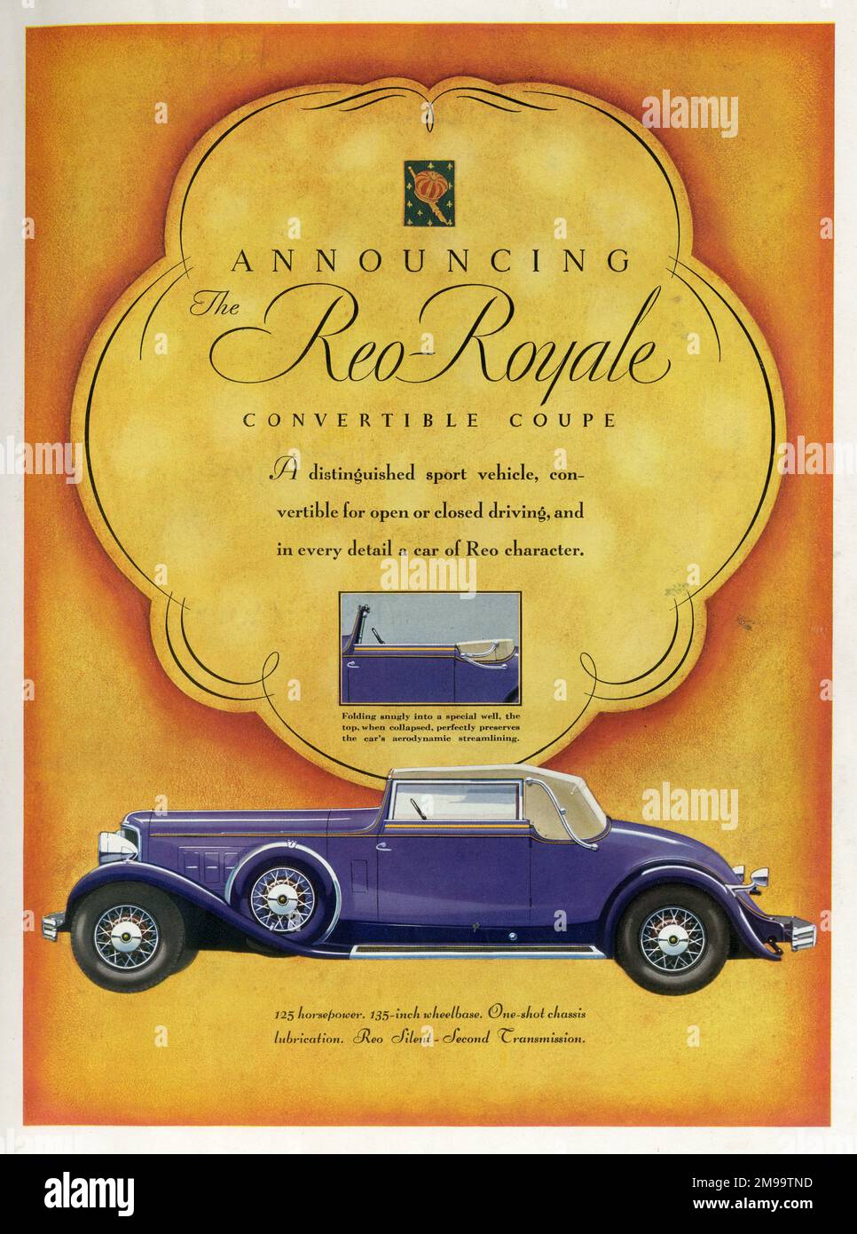 Advert, vettura coupé convertibile Reo-Royale, un veicolo sportivo distinto. Foto Stock