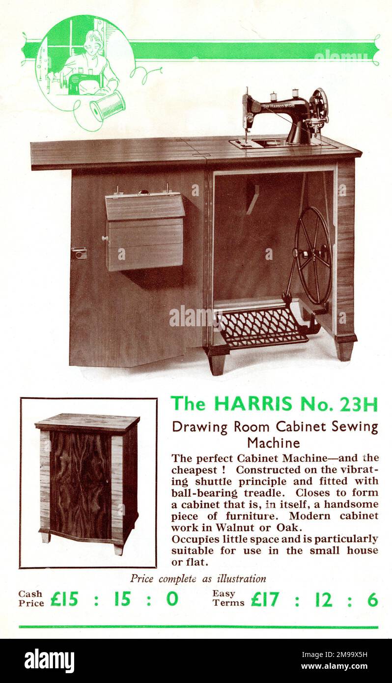 Macchina da cucire Harris, armadietto per sala di disegno, modello No.23H. Foto Stock