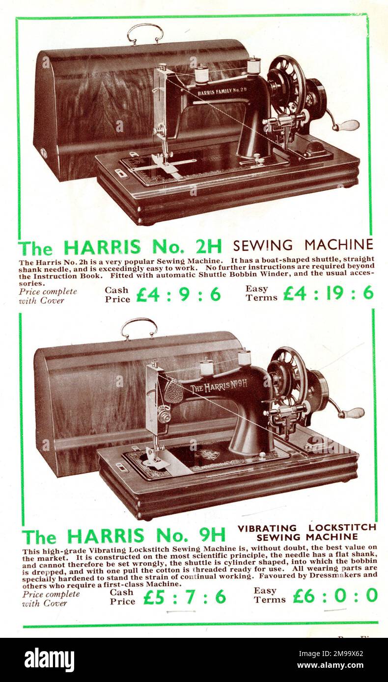Macchina da cucire Harris, modelli No.2H e 9H. Foto Stock