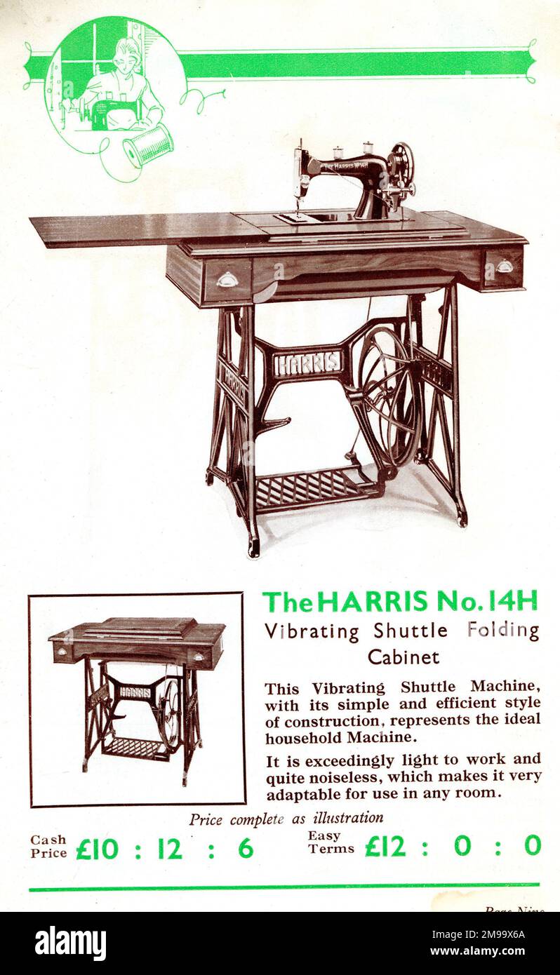 Macchina da cucire Harris, cabina pieghevole con navetta vibrante, modello n.14H. Foto Stock