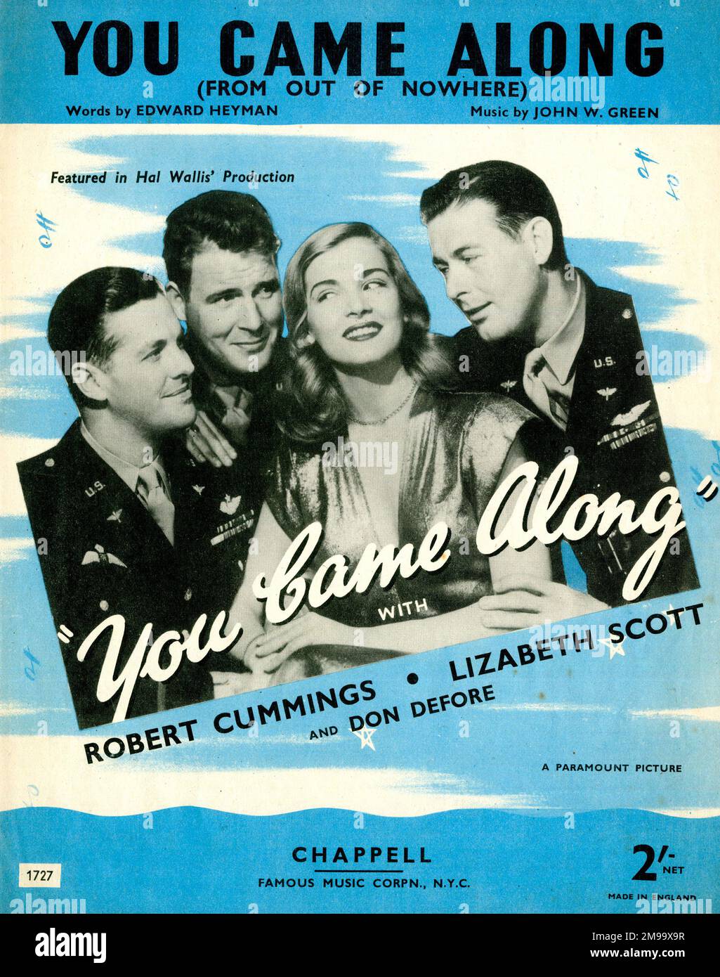 Copertina musicale, You Came Aong (From of Nowhere), parole di Edward Heyman, musica di John W Green, eseguita nel film You Came Aong, con Robert Cummings, Lizabeth Scott e Don Defore. Foto Stock