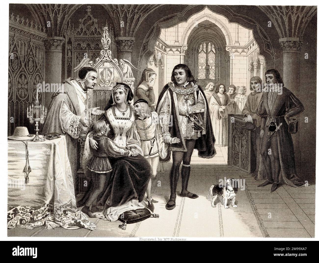 Riccardo III, come Duca di Gloucester, ordina ai figli del defunto re Edoardo IV di essere staccati dalla loro madre, Elizabeth Woodville. Foto Stock