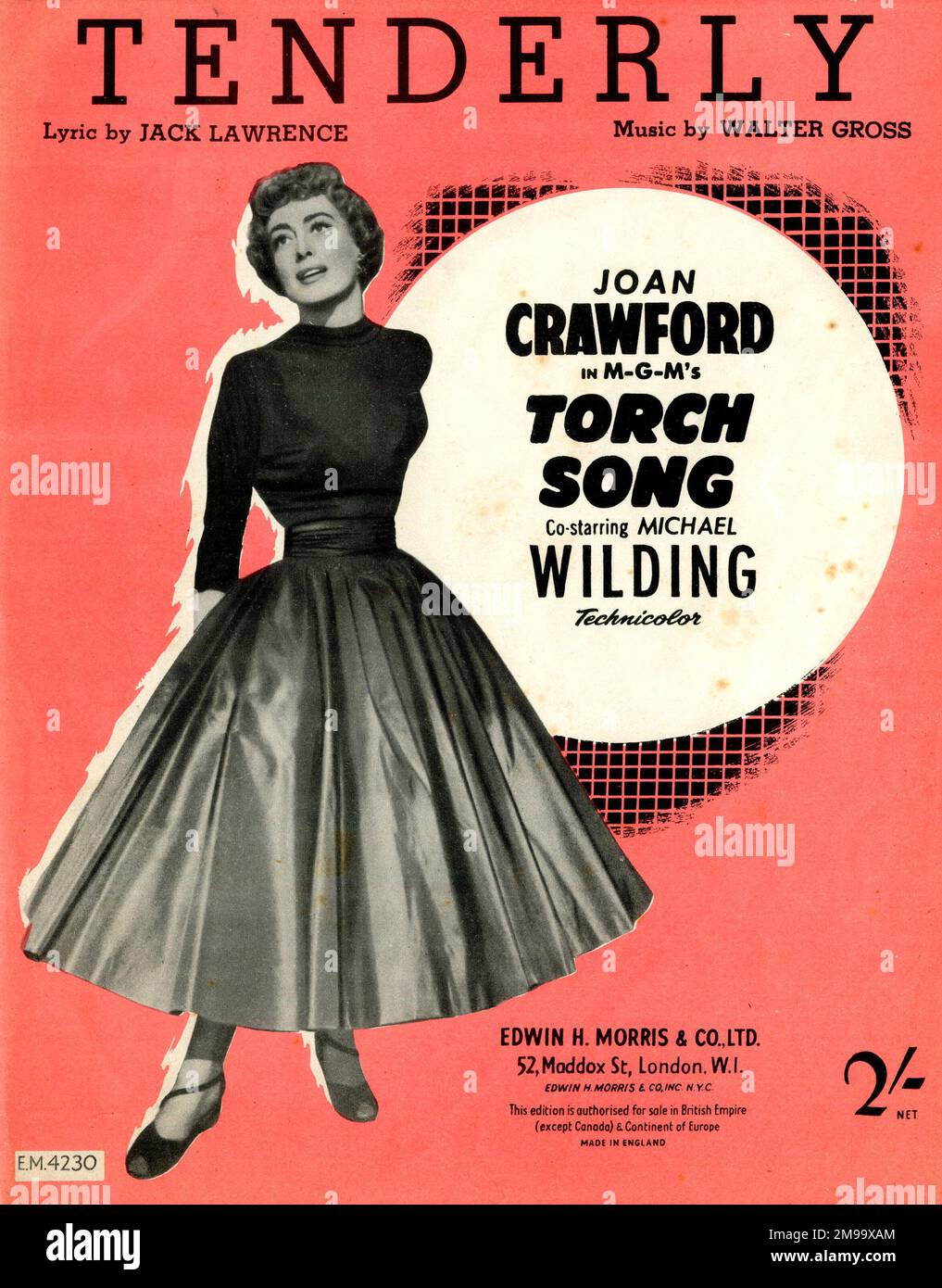 Copertina musicale, Tendilly (dal film MGM Torch Song), Joan Crawford. Testi di Jack Lawrence, musica di Walter Gross. Foto Stock