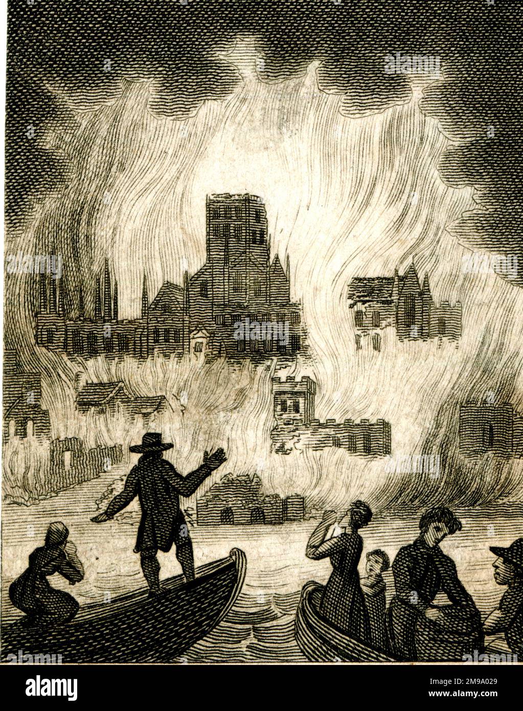 Il Grande incendio di Londra - incisione del 18th° secolo Foto Stock