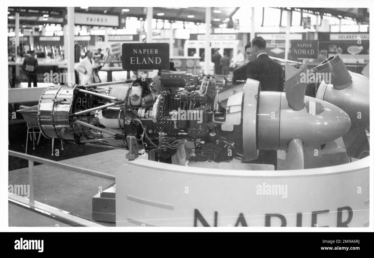 Il motore turboelica Napier Eland è presente allo stand D. Napier & Sons dello SBAC Farnborough Air Show 1953. Foto Stock