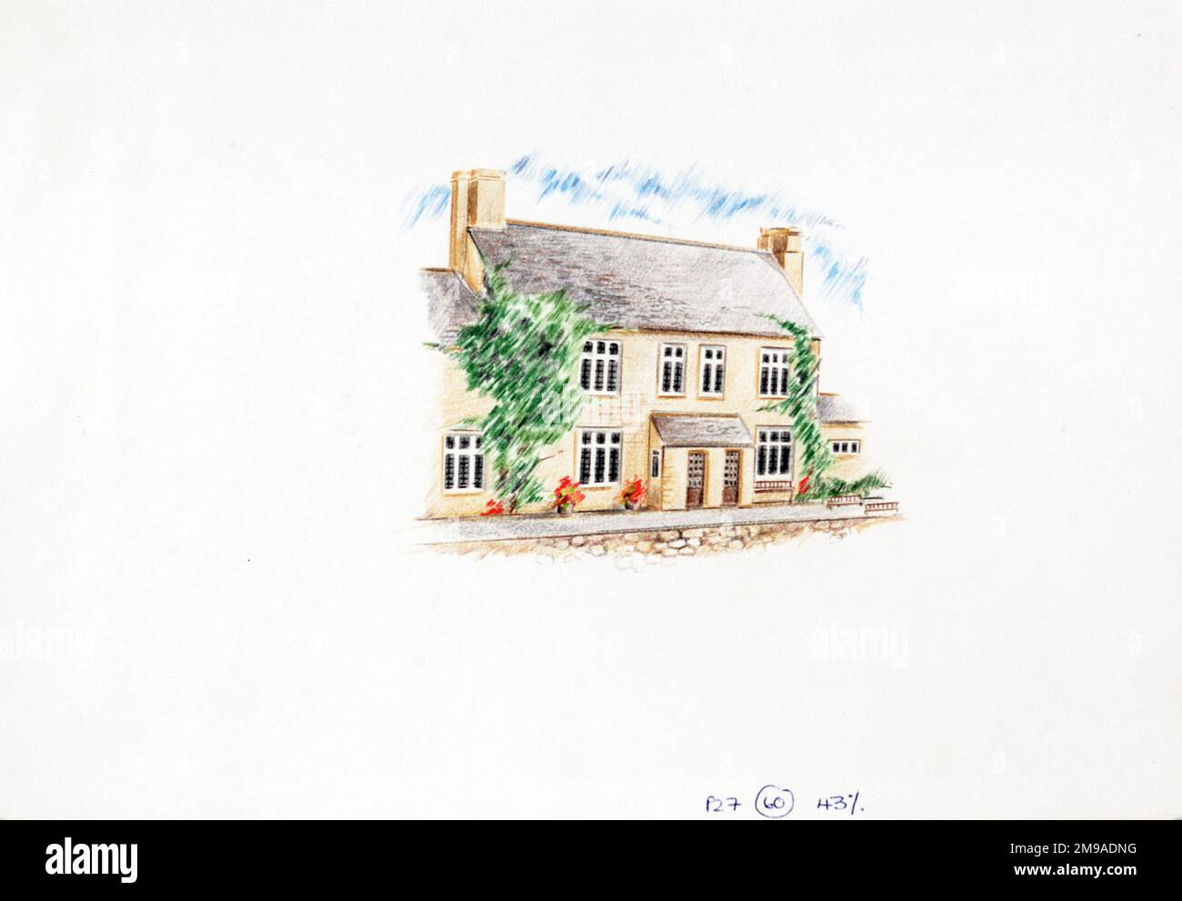 Schizzo di Trout Inn, Lower Wolvercott, Oxfordshire. Il lato principale della stampa (mostrato qui) raffigura: Schizzo del pub. Il retro della stampa (disponibile su richiesta) dettagli: Niente per il Trout Inn, Lower Wolvercott, Oxfordshire OX2 8PN. A partire da luglio 2018 . Mitchells & Butlers Foto Stock