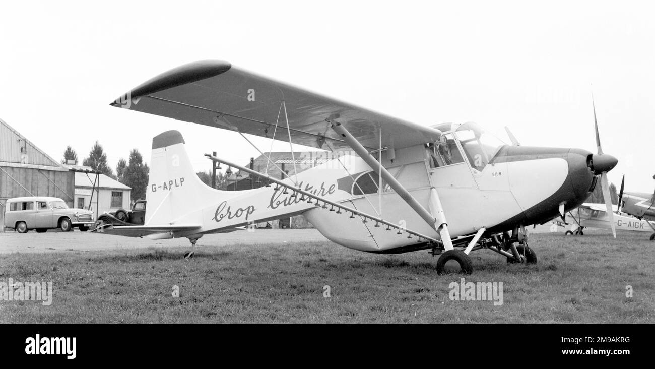 Edgar Percival EP-9 Prospector G-APLP (msn 35), di Crop Culture (Aerial) Ltd, a Bembridge, Isola di Wight. Il 19,3.1958, il primo volo è stato effettuato sulla marcatura «Classe B» G-43-8, sebbene il giorno precedente fosse stata assegnata la registrazione G-APLP. Foto Stock
