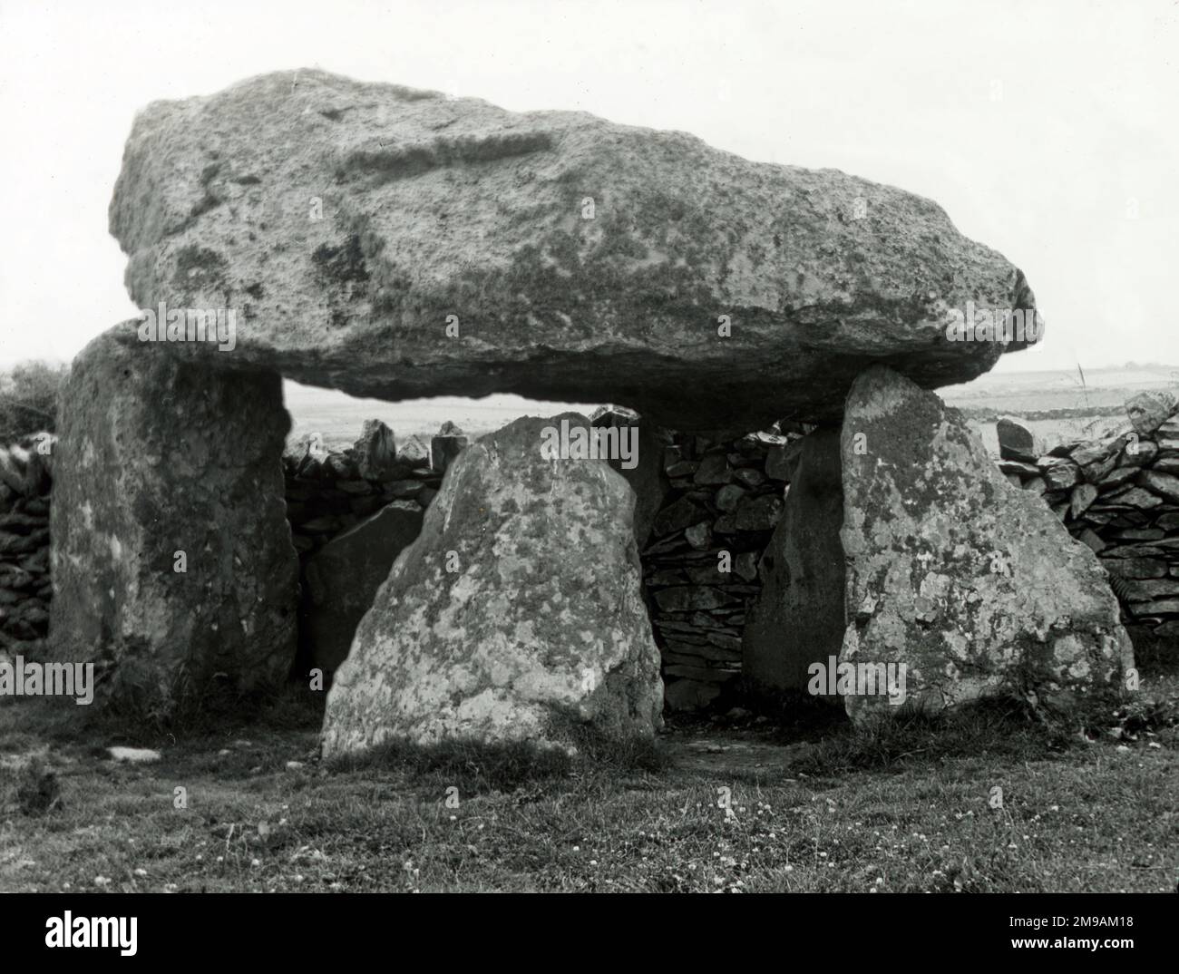 Carreg Samson, noto anche come Carreg Sampson, un dolmen neolitico di 5000 anni situato a mezzo miglio ad ovest di Abercastle vicino al percorso costiero Pembrokeshire nel Galles del Sud. Foto Stock