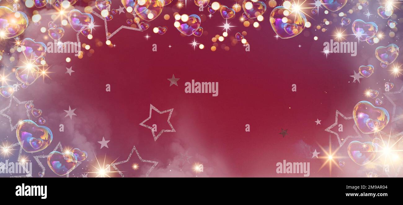 Cuori cornice con bolle cuori e copia spazio per il design Foto Stock