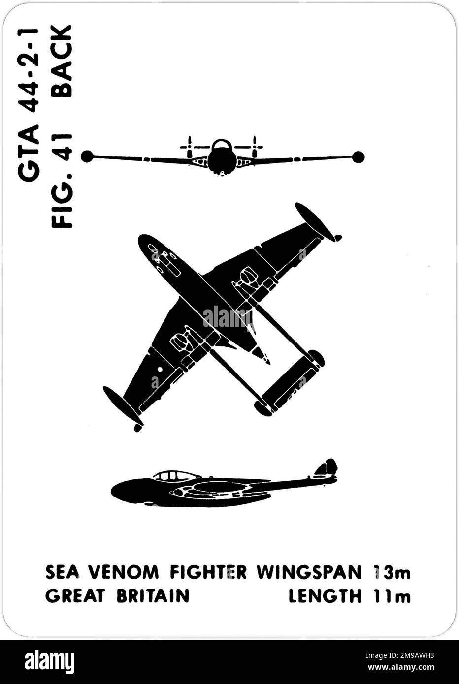 De Havilland Sea Venom F(AW).23. Questa è una delle serie di Graphics Training Aids (GTA) utilizzati dall'esercito degli Stati Uniti per addestrare il loro personale a riconoscere gli aerei amichevoli e ostili. Questo particolare set, GTA 44-2-1, è stato pubblicato nel July1977. Il set comprende aerei provenienti da: Canada, Italia, Regno Unito, Stati Uniti e URSS. Foto Stock