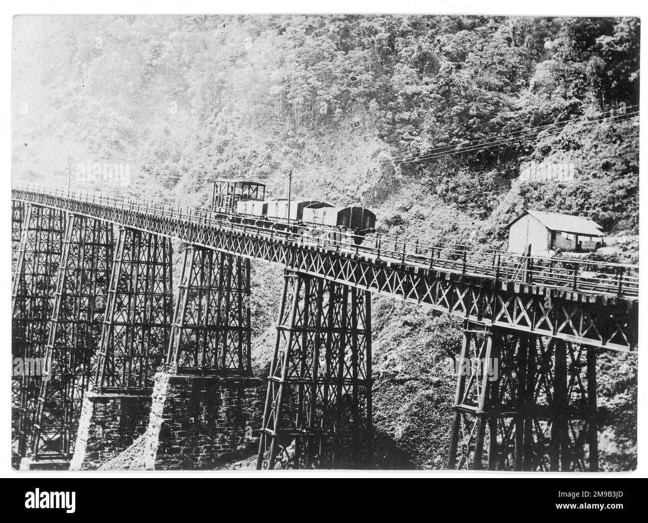 Un grande viadotto ferroviario costruito in ferro nello Stato di Veracruz, Messico, sulla linea Veracruz - Città del Messico. Foto Stock