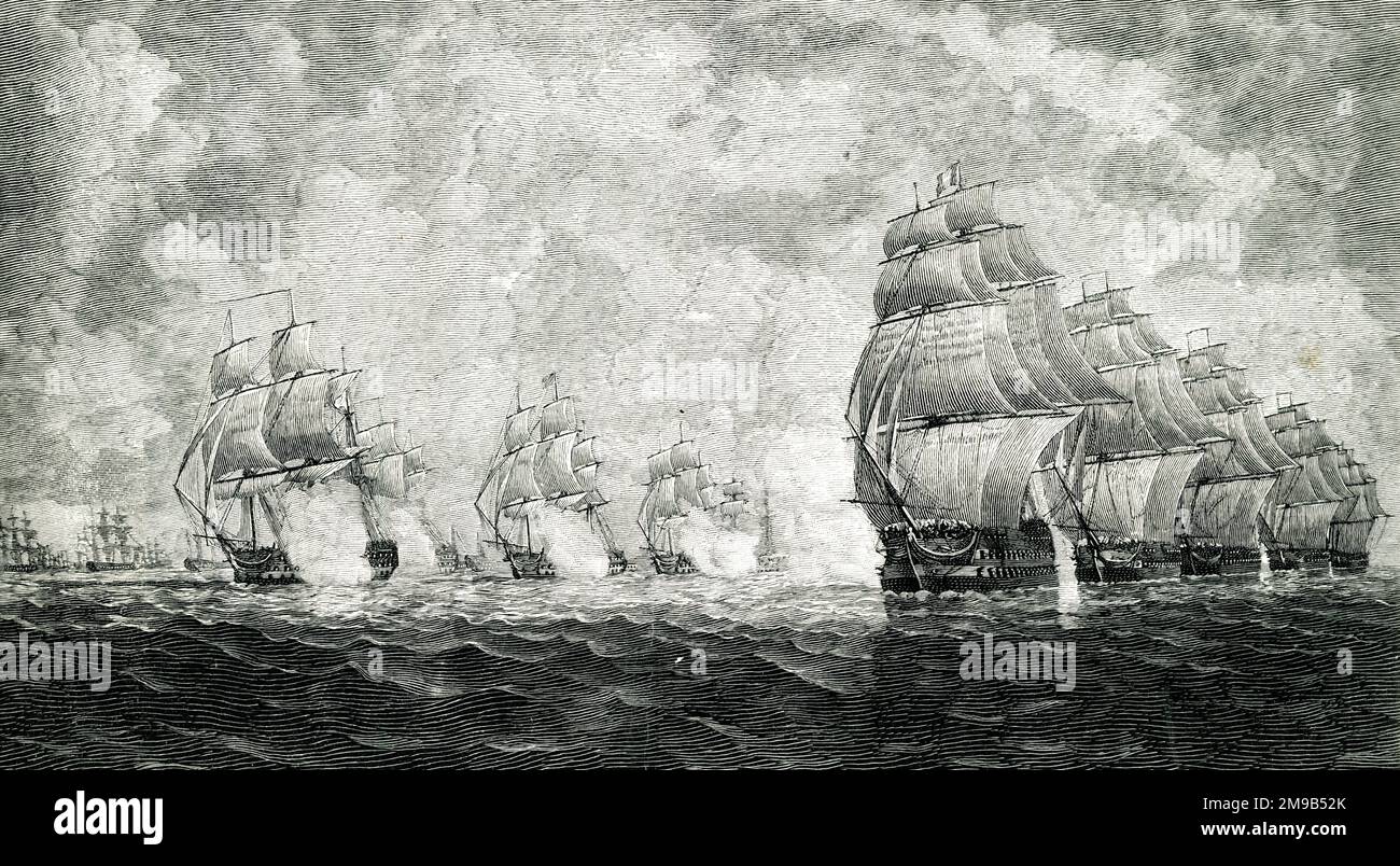 Guerre napoleoniche, Battaglia di Pulo Aura, Mar Cinese Meridionale, tra uomini di guerra francesi e navi della Compagnia delle Indie Orientali, 15 febbraio 1804 Foto Stock