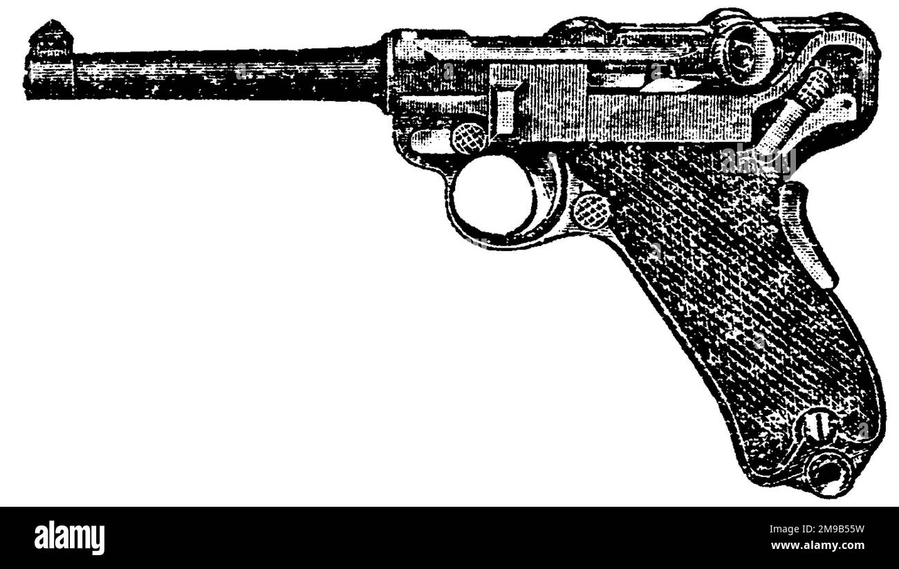 pistola antica - 6 Pistola automatica Luger a 30 calibri, incisione vintage. Antica illustrazione incisa di una pistola Luger isolata su sfondo bianco Foto stock - Alamy