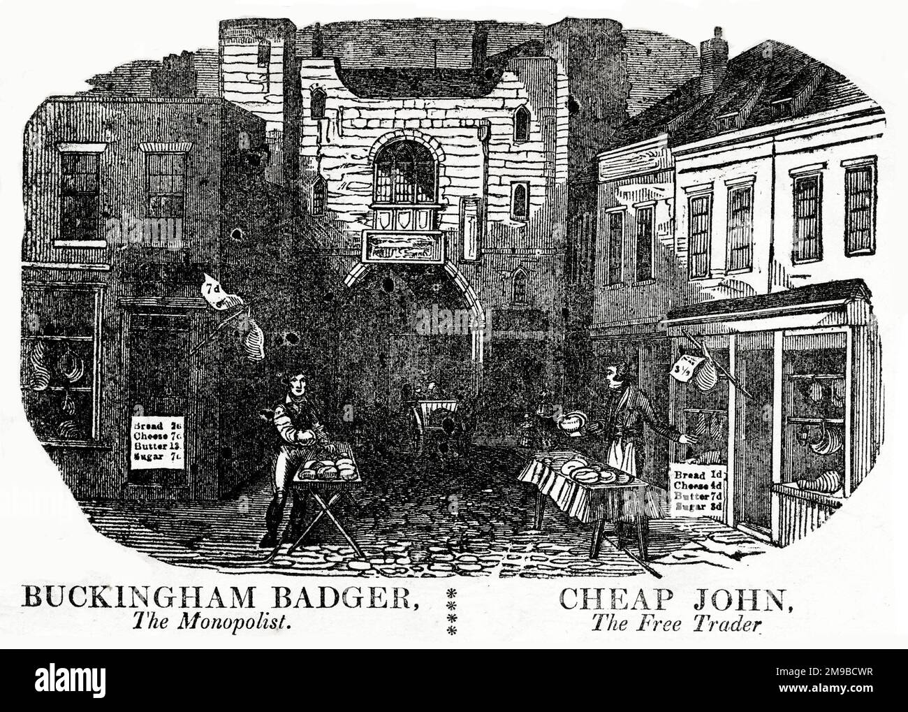 Buckingham Badger, il monopolista, paragonato a Cheap John, la campagna Free Trader, Anti-Corn Law Foto Stock
