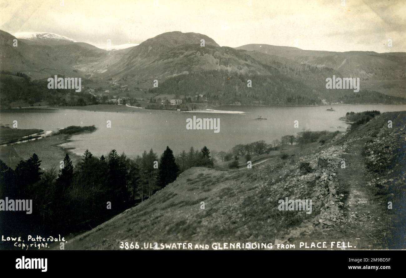 Ullswater e Glenridding da Place Fell, Lake District Foto Stock