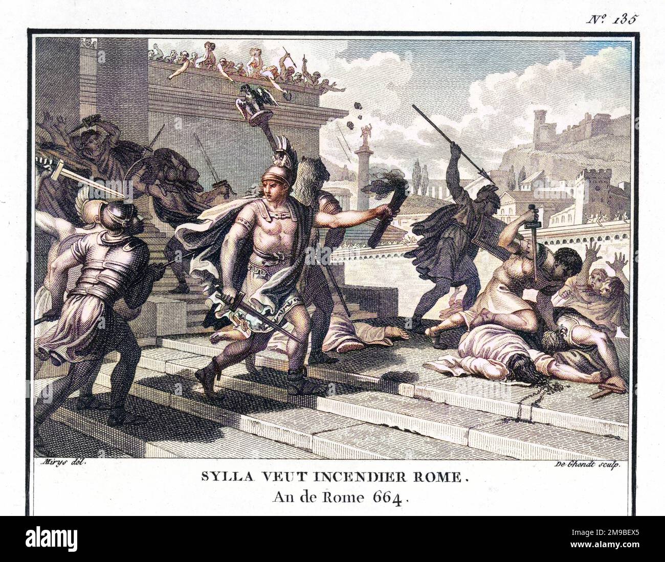 Sulla paga guerra civile contro Marius, cattura Roma e minaccia di distruggerla Foto Stock