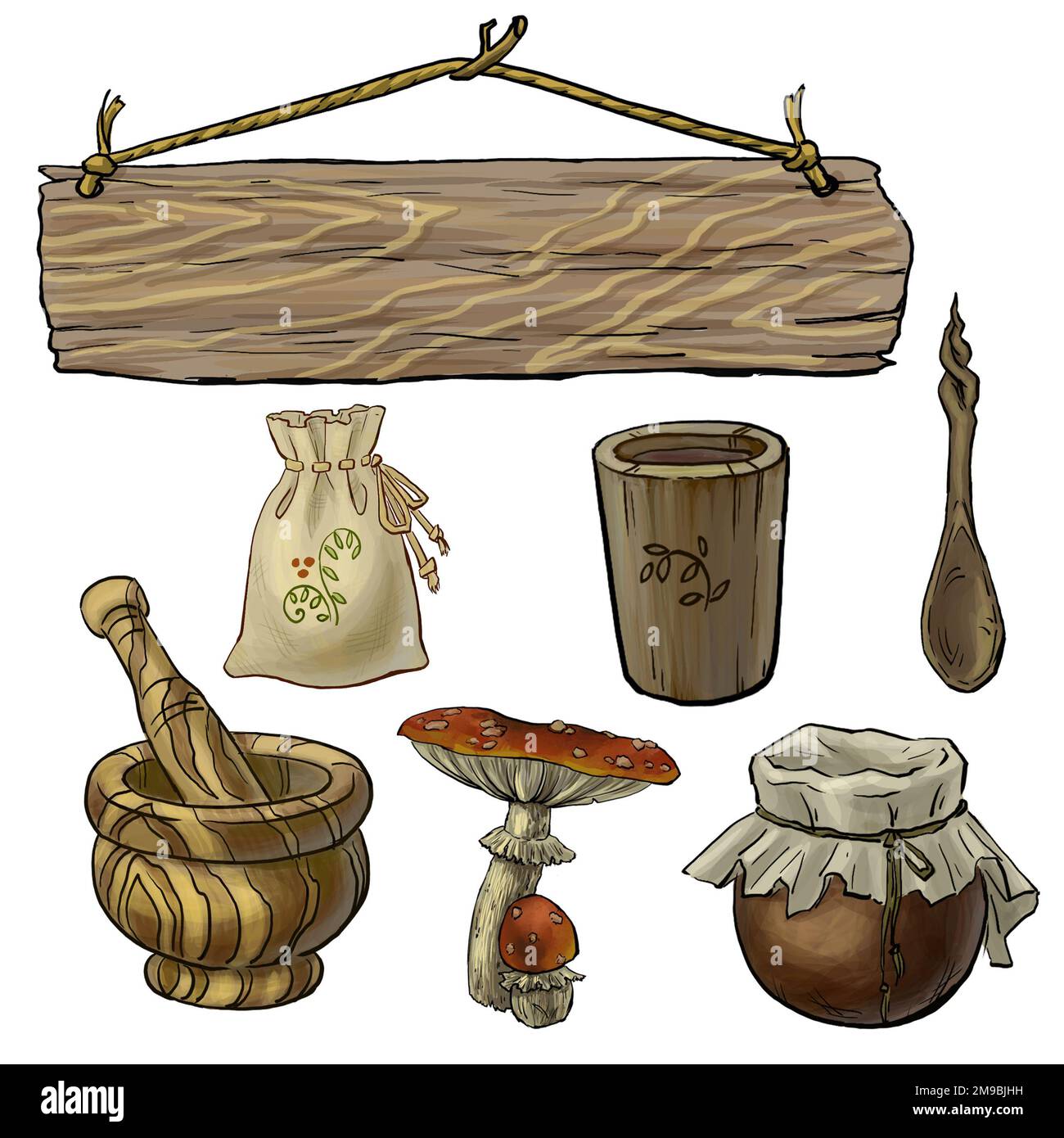 illustrazione degli elementi impostati per l'erborista. Foto di alta qualità Foto Stock