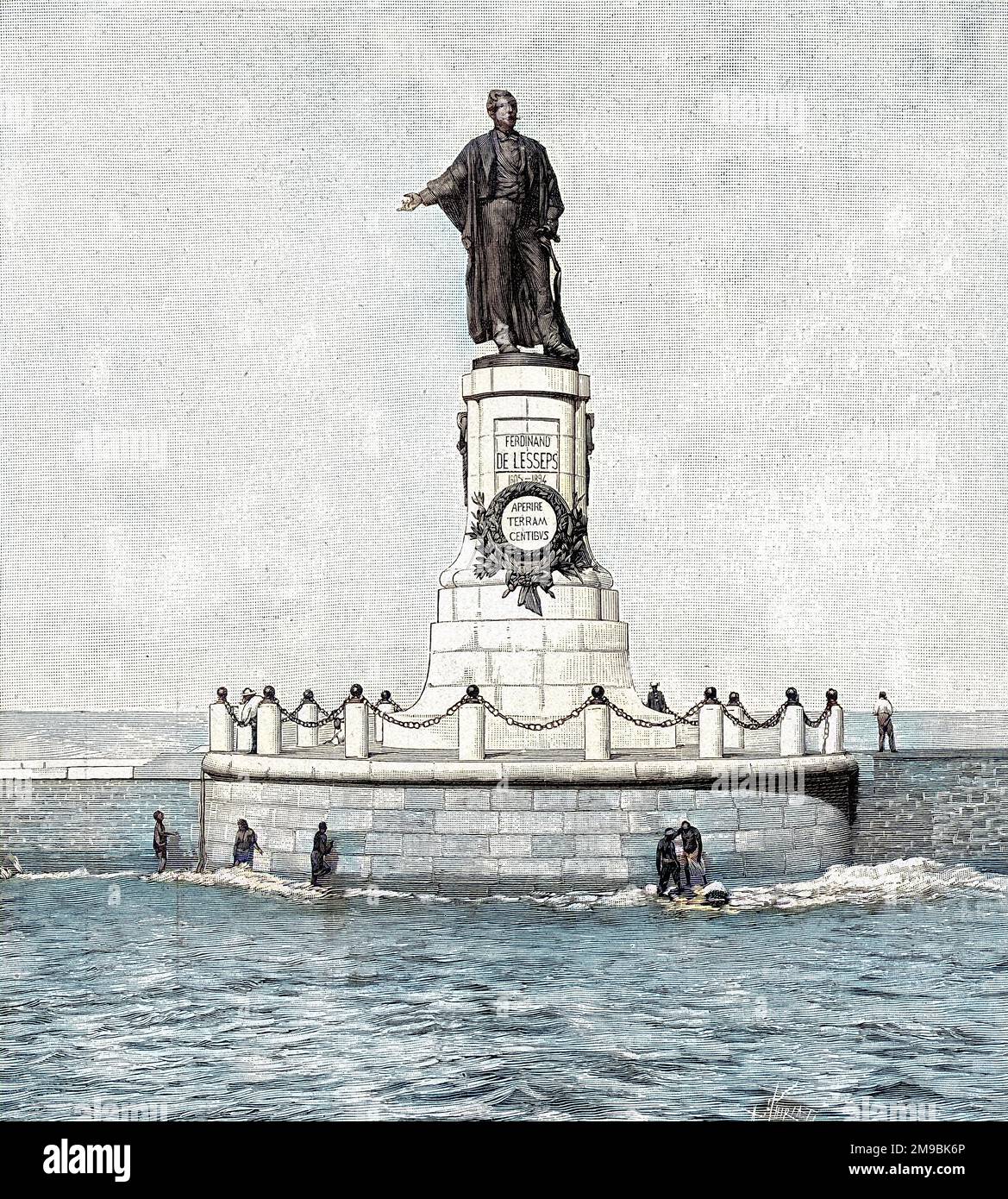 Monumento a Ferdinand de LESSEPS all'ingresso del canale di Suez a Port Said, Egitto. Foto Stock