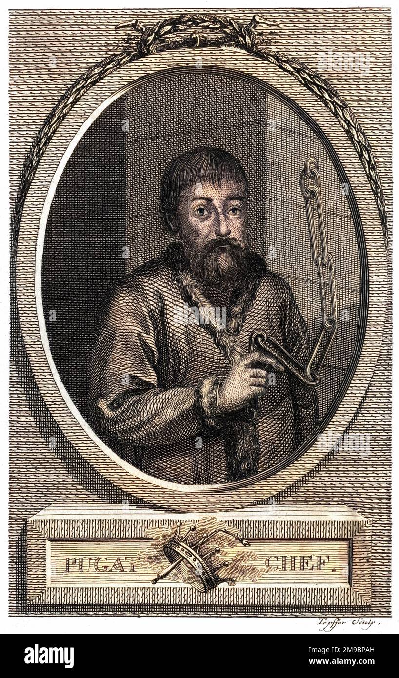 Yemelyan IVANOVICH PUGACHOV soldato russo Cossack che si proclamò zar Pietro III e guidò una ribellione contro Caterina II Foto Stock