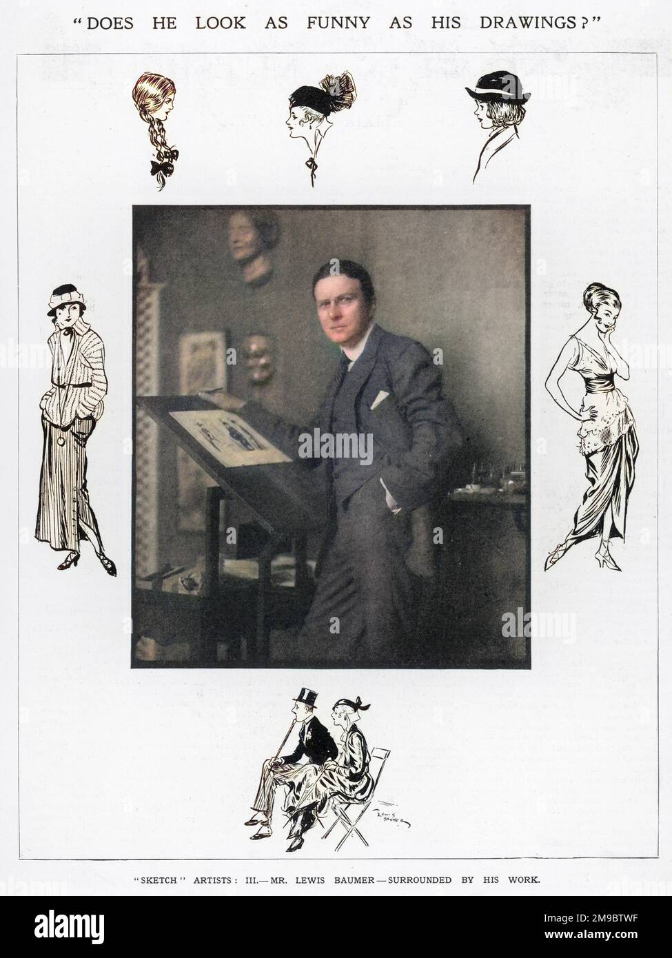 Lewis Baumer (1870 - 1963), artista e illustratore che ha lavorato per Punch e The Sketch tra le altre riviste. Foto Stock
